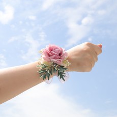 파티굿즈 조화 꽃팔찌 모음 셀프웨딩 브라이덜샤워 파티용품, 인디핑크장미(1개단품), 1개, 인디핑크