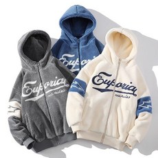 MOSAIRATION 남성 후리스 두꺼운 후드 지퍼 코트 루즈핏 따뜻한 캐주얼 자켓 S0111814