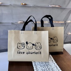 리유저블 방수 부직포 쇼핑백 큐티 KT 캣 부직포 쇼핑백, 멜란지브라운35*27*10CM, 10개