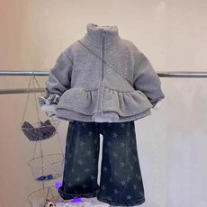 25兒童雙層花邊下擺拉鏈衫女童加絨外套秋冬寶寶休閒開衫花苞衛衣