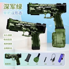 【台灣出貨】2025新款電動水槍可自動吸水超遠射程帶跑馬燈全自動連發水槍, 【大容量連發】軍綠色, 1個