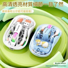 FMOUSE 虎貓 M333 無線藍芽三模滑鼠, 無線藍芽雙接收器 公仔 太空藍, 如圖
