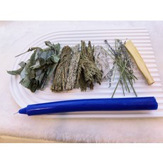 天然草本香氛組合，含鼠尾草薰衣草，搭配藍色蠟燭，淨化空間舒緩情緒, 植物原色, 植物薰香
