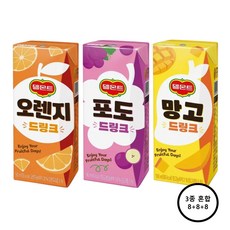 델몬트드링크 팩음료 190ml 24입 (오렌지8+포도8+망고8), 24개