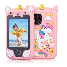 어린이 스마트폰 카메라 장난감 터치스크린 유니콘 아기 모바일 MP3 플레이어 디지털 교육용 3-8 세 여아 남아용, Pink, 1개