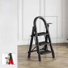 강철 사다리 실내 접이식 계단 캠핑 야외 테이블, 1개, 5. 3단 검정색 안전 손잡이 사다리