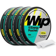 Wip 에너지 파우치 200mg 천연 카페인 비타민 미네랄 민트 캔당 15개 X3캔, 15 Count (Pack of 3), 15정, 3개