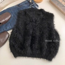 TRUDA GIRL 仿水貂絨無袖背心 圓領毛絨上衣