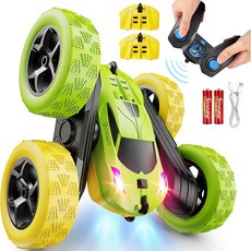 어린이 RC카 4륜구동 스턴트카 LED 360도 회전, 노녹색