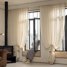 린넨커튼 거실 봄커튼 베이지 내추럴 반차광, 6_가을 들판의 블랙 가장자리 (베이지)