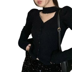 Long Sleeve Knit Cardigan V Neck compatible with Women Halter Neck Long Sleeve Crop Top