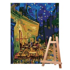 Living Duo DIY簡單名畫油畫繪製組 中型 40*50+中型畫架, -162 夜咖啡露台 + 中型畫架