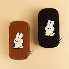 올뉴프레임 안녕 토끼 자수 박스 필통, 브라운, 옵션:브라운