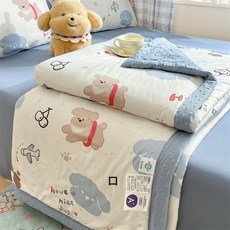 DFMEI 水洗棉豆豆被夏涼被兒童空調被學生四季通用春秋被幼兒園薄夏被, 開心樂園+海清