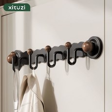 臺灣出貨 吸盤掛鉤 掛衣勾 門後掛勾 免打孔掛鉤 無痕掛鉤 西圖子中古風吸盤門後掛鈎一排衛生間免打孔掛衣架玄關進門置物架, 胡桃木色,【5鉤款】, 1個