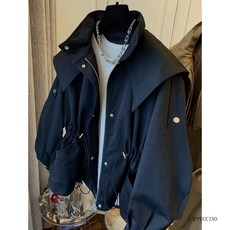 Yellwell 여성용 넉넉한 캐주얼 허리 스트링 조절 가능 봄가을 숏 야상 자켓 DJP