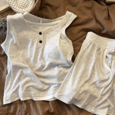 純灰色圓領背心短褲家居服套裝