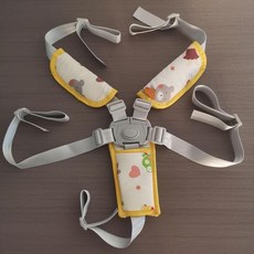 兒童藤椅 嬰兒餐椅通用五點式安全綁帶配件, 灰色安全帶+米色護肩一對+護襠一個