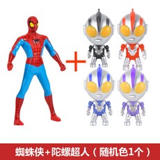 【台灣出貨】手辦按壓旋轉玩具同款鋼鐵俠蜘蛛俠美國隊長綠巨人, 蜘蛛俠+陀螺超人（隨機色1個）, 1個