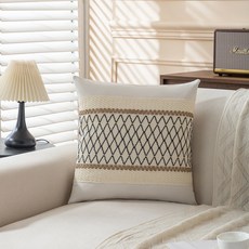 DIU 新款波西米亞風格花邊拼接抱枕套摩洛哥高檔輕奢抱枕靠墊, 黑色網格拼接