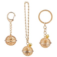 3개 3가지 스타일의 벨 모양 합금 및 철제 펜던트 키체인 & 참 팔찌 세트 연한 금색 78~83mm