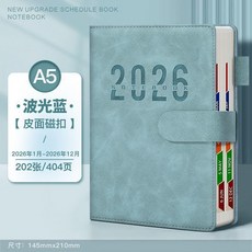 日程本計劃本表一頁效率手冊每日日曆記 副廠商品, 1本裝, 2026年1月-2026年12月 ,搭扣皮面款 波光藍 1本裝, 波光藍