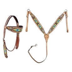 Majestic Ally 핸드 툴 나바호 디자인 비즈 인레이 패딩 헤드스톨 가슴 칼라 세트 내추럴 (풀), 1063-NAT