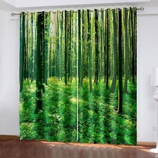 리르진 블랙아웃 룸 암막 커튼 96인치 길이 열 차단 커튼 아이렛 선샤인 포레스트 트리 풍경 룸 다크닝 커튼 거실 침실용 그린 54 x 96인