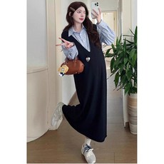 여성 봄 원피스 세트 캐주얼 긴팔 셔츠 + 브이넥 민소매 원피스 프렌치 여자 투피스 세트 YXF