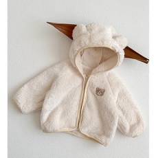 H2 韓版 男女寶寶冬裝 羔羊毛外套 小熊帶帽開衫