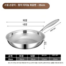 독일 하이엔드 3중 스테인리스 티타늄 해머 패턴 프라이팬 무코팅 가정용 스테이크 인덕션 평저팬, 26cm 망치질 팬