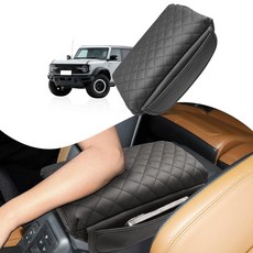 200491 Nuoozy 센터 콘솔 팔걸이 커버 포드 브롱코 2021-2025 2/4도어 가죽 뚜껑 보호 쿠션 패드 측면 포켓 내부 액세서리가 있는 긁힘 방지 블랙