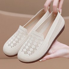 BLTER 여성 슬립온 여름 니트 스판 편한 단화 망사 샌들 가볍고 어머니 컴포트화 메쉬 슬립온 스니커즈 엄마 샌들 로퍼 여성 플랫슈즈 F08