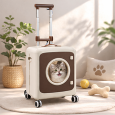 반려동물 트롤리 캐리어 고양이 강아지이동가방 대용량 바퀴형, 1개, 브라운