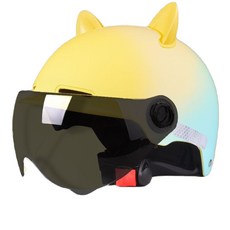 고양이 귀 헬멧 스쿠터 헬맷 액세서리 하이바 캣이어 3C 인증 블랙 자외선차단 렌즈, 프리사이즈, 블루 그라데이션 자외선차단