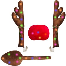 VCYOPN 4PCS 크리스마스 순록 앤틀러스 자동차 장식 키트 LED 조명 차량 징글벨 코와 꼬리가 달린 세트 SUV 트럭용 홀리데이, With Tail