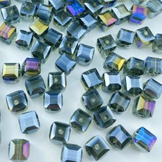 신혼고 크리스탈 유리 구슬 100개 8mm 큐브 페이스드 사각형 모양 스페이서 팔찌 귀걸이 목걸이 DIY 공예품 용품 핑크 AB, Gray AB, 4mm