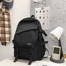 ins雙肩包男簡約百搭大容量休閒旅行背包女國中生高中大學生書包, 黑色:经典标准号43*30*14, 1個
