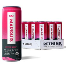마르퀴스 내추럴 에너지 드링크 무설탕 제로 칼로리 100mg 식물성 카페인 예르바 메이트 녹차 & 그린 커피, Super Berry, 355ml
