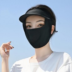防曬面罩全臉遮陽薄款女用, 短款網紗帽簷面罩—暗夜黑, 均碼