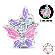 봄 매력 스털링 실버 나비 핑크 데이지 펜던트 비즈 파인 쥬얼리 만들기, 1개