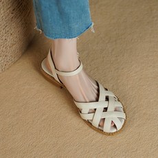 POMTOR 여성 발편한 플랫 여름 샌들 스트랩샌들