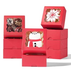 RomanticBaking 8.9 x 3.8cm(3 ¼ 3 1 ½인치) 50개 초콜릿 트러플 박스 4개 쿠키 비누 상자 도넛 박스 마카롱 미니 베이커리 윈도우 브라우니, 레드, 50
