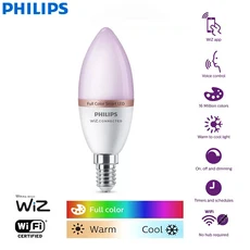 호환 필립스 스마트 LED 4.9W E14 캔들 조명 WiZ 와이파이 블루투스 전구 220-240V 1600만색 풀컬러 무광, 01 Full Color, 03 1 Pack, 01 예