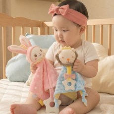 노노리 아기담요 신생아블랭킷 태그 촉감발달놀이 애착인형, 1개, 사자