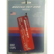 퇴역 항공기 플레인 태그 키링 유나이티드 B767-200 N602UA, B767 레드 오렌지 2505, 1개