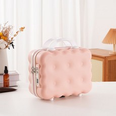 새로운 14인치 화장품 케이스 귀여운 미니 수납함 기념품 휴대용 여행 가방 대용량 스, 분홍색과 흰색