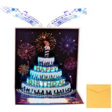생일축하카드 멜로디 팝업 생일 popup card 축하 3D 입체 카드 멜로디카드, 1개, 생일축하카드 혼합색상
