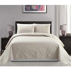 MK Home Mk Collection 킹/캘리포니아 킹 오버 사이즈 299.7cm x 269.2cm(118 106인치) 3피스 다이아몬드 침대보 침대 커버 엠보싱 솔리드 베이, Beige
