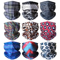 9피스 페이스 마스크 반다나 헤드밴드 헤드 랩 스카프 넥 워머 헤드웨어 방한모 먼지 태양 바람용 공작의 아름다움 162523, Noble